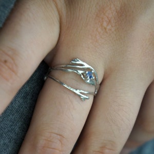 Thin Branches Twig Ring  Jasmine in Sterling Silver with Zircon Stone.