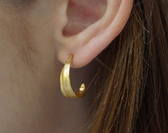 Hoop Olive leaf earrings for women and Men 14k Gold plated on sterling silver.
