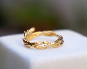 Gold Olive Branch Ring. Olive Twig, Wedding Band Ring for men and women, Adjustable.