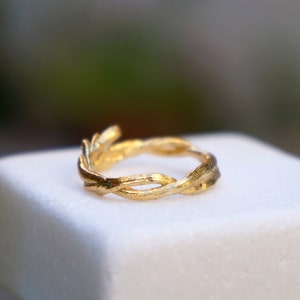 Gold Olive Branch Ring. Olive Twig, Wedding Band Ring for men and women, Adjustable. image 1