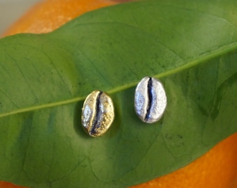 REAL Coffee Bean earrings for Men and Women, in sterling Recycled Silver. Coffee Bean is symbol of awakening and life.