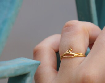 Minimal Thin gold ring, Solid Gold tiny 14k gold ring Band, perfect wedding ring for nature lovers men and women, Real Jasmine Twig Ring.