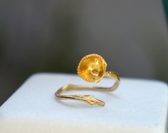 Shell and branch Solid Gold Ring for Women. Real Sea Shell Gold Jewelry from Mother Nature..(Rose,White or Yellow gold)