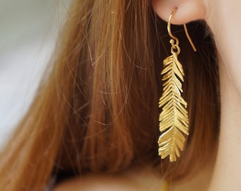 Mimosa Leaf Earrings. Real plants cast in sterling silver and 14k Gold plated.Mimosa -Acacia is a symbol of renewal, Fortitude and pureness