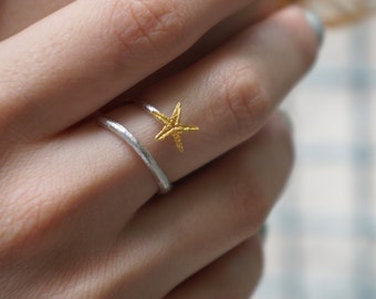 Small real starfish Ring in sterling silver 925.Star symbolizes the 5 elements. Earth, Air, Water, Fire, Spirit.