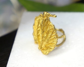 Minimalist Handmade Nature Jewelry. ring Statement Leaf Ring For Women, 14K Goldplate on sterling silver Gold plated .