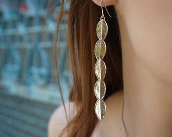 Long REAL Rose Leaf Earrings on sterling silver.