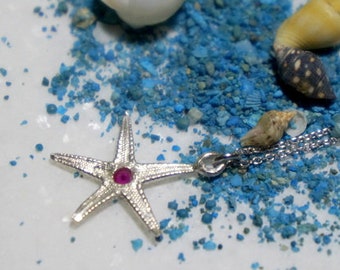 Star fish jewelry. Nature Lover Silver Starfish Pendant With Chain and Zircon stone, Vegan Necklace, Sterling Recycled Silver 925