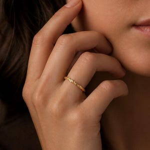 Solid Gold Cypress Twig Ring, Handmade Minimalist Jewelry Band, Gift for Success & Resilience, Real Yellow, White, Pink Gold (9K, 14K, 18K)