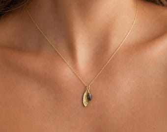 Real Olive Leaf Necklace, 14K Gold Plated Sterling Silver 925 Pendant, Handmade Minimalist Jewelry Gift, Birthday Gift for Women