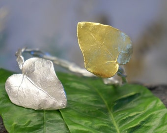 Cuff bracelet, Branch and Ivy Leaf in sterling silver 925, Nature Inspired Cuff Bracelet. Ivy symbol of life,Strength,Survival..