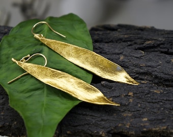 Leaf earrings, Gold olive leaf earrings, Natural Jewelry, Long Earrings, Leaf jewelry, Gift For Mom, Birthday Gift, Unique Gift for women