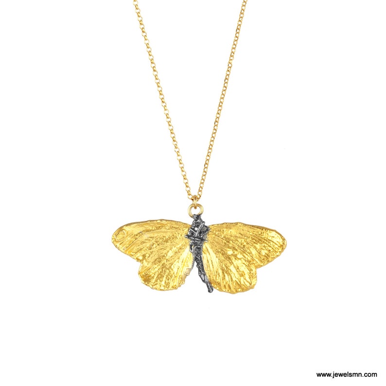 18k Gold plated butterfly necklace on sterling silver by Mother Nature Jewelry. Symbol of powerful transformation. image 1