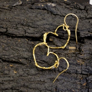 Heart Earrings for girls and women. Sterling silver jasmine plant Twig earrings Gold plated. By mother nature