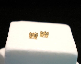 Theater Mask Stud Solid Gold Earrings 18K,14K,9K Comedy and Tragedy depiction..(Rose,White or Yellow gold)