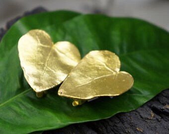 Boucles d'oreilles en forme de coeur feuille de lierre pour femme. Plaqué or 14 carats sur argent sterling 925.
