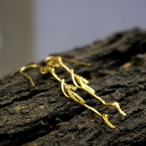 Real Jasmine Twig Earrings in sterling silver, Gold plated .