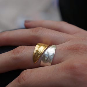 Real Olive Leaf Ring, Handmade Nature Jewelry, Organic Two-Tone Band, Gift for Success & Longevity, Gold and Sterling Silver 925