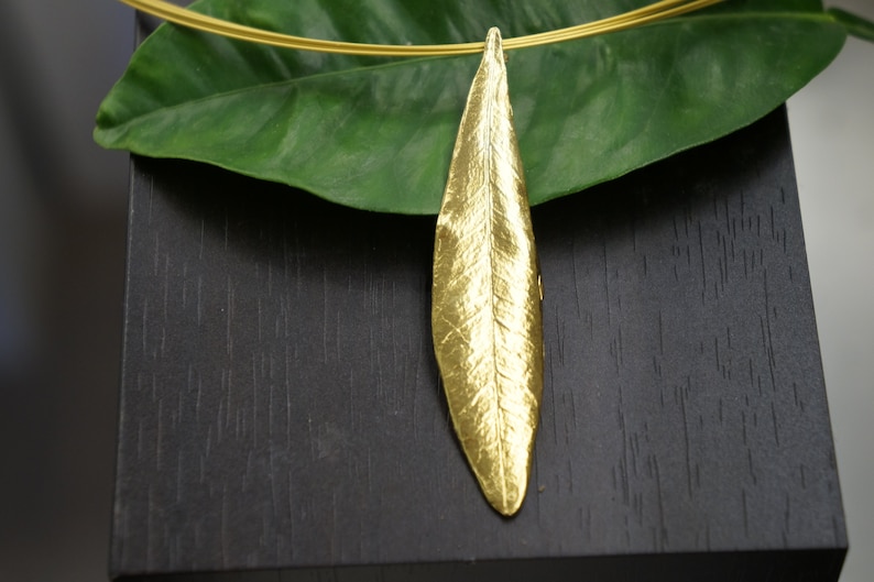 14K Gold plated on sterling silver Real Olive Leaf Necklace for Women by Mother Nature Jewelry, Statement Necklace image 2