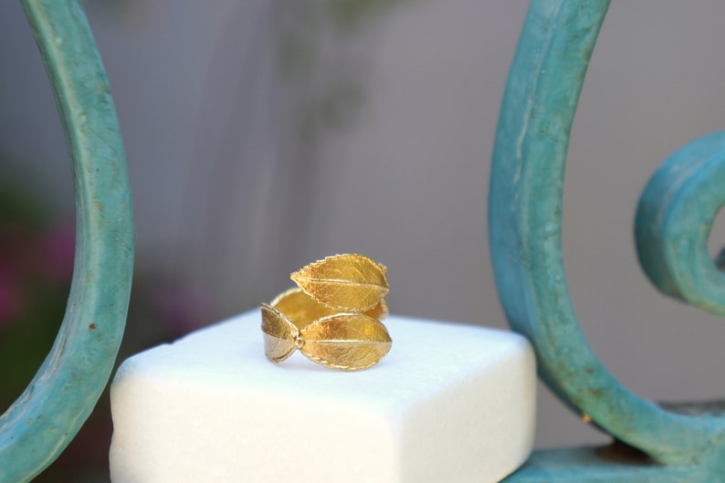 GOLD jewelry Solid Gold Ring For Women, 14K Gold Ring from Real Rose Leaf Flower symbol of Love and Beauty gift for her image 3