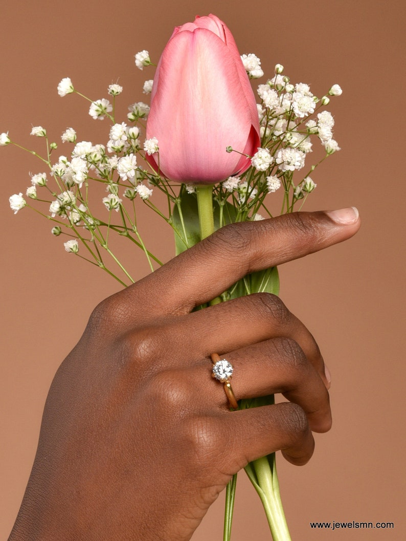Solid Gold Promise ring 9k-14k-18k . Classic Wedding proposal Ethical Lab creative Diamond alternative engagement ring image 2