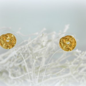 Gold Leaf Stud Earrings: Spiral Design, Dainty 14k Plated