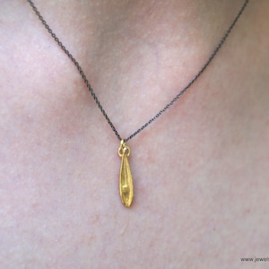Minimalist Necklace.Tiny Gold Olive Leaf Pendant Necklace with black Rhodium chain.