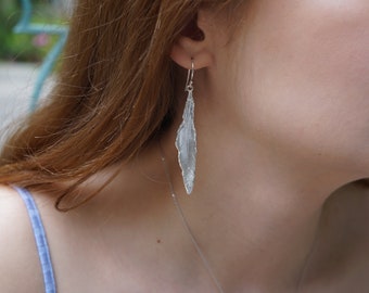 Sterling silver Dove Feather Earrings for Women, bohemian jewelry earrings for men and women by Mother Nature.