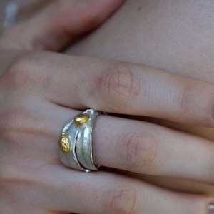 Real Olive Leaf Ring, Handmade Minimalist Jewelry, Organic Tree Band, Gift for Health & Resilience, Gold and Sterling Silver 925