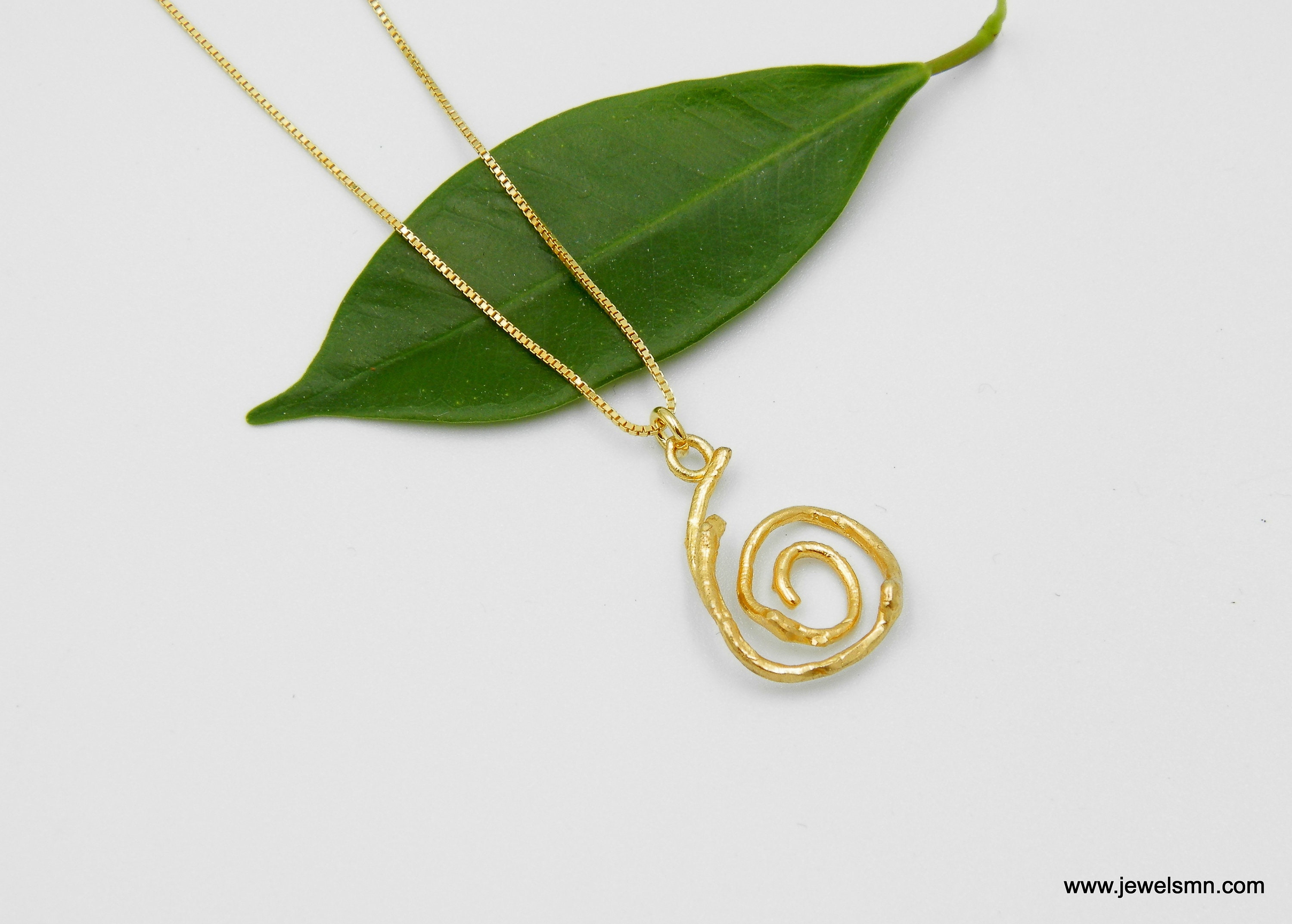 Jasmine plant Gold Spiral Necklace Botanical. Real Jasmine Etsy