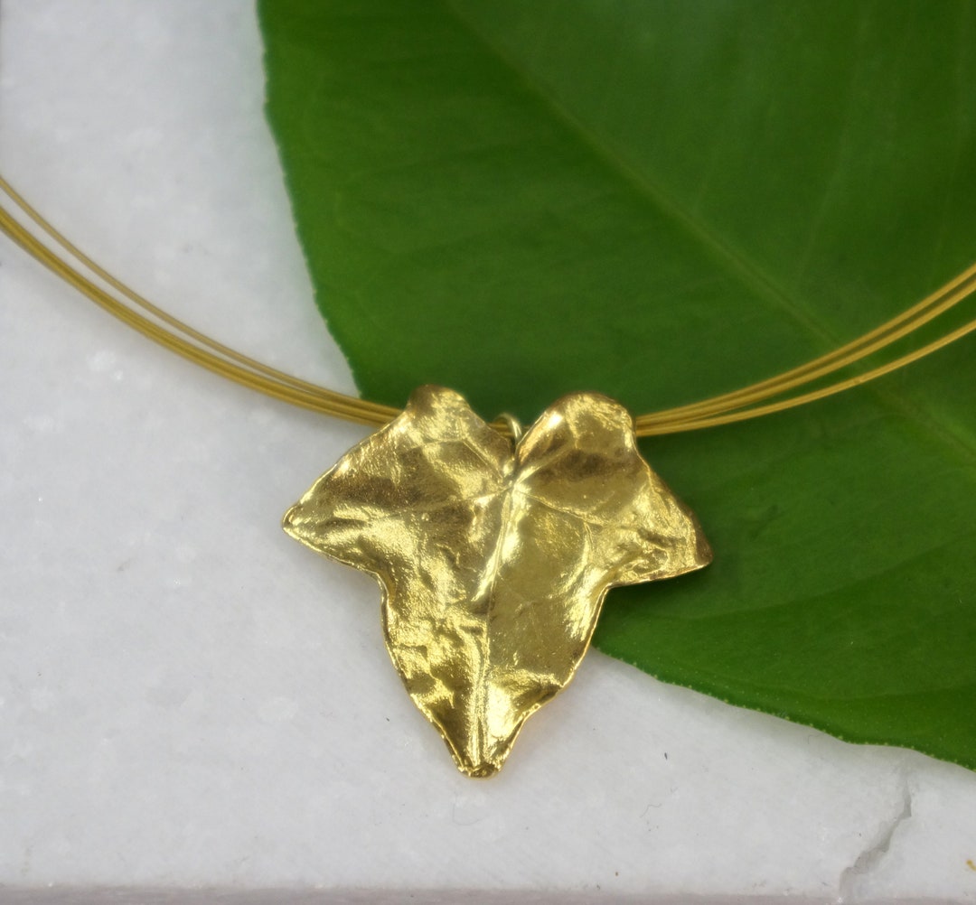 Real Ivy Leaf Necklace, 14K Gold Plated on Sterling Silver 925 Pendant, Pressed Flower Necklace