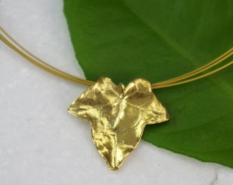 Real Ivy Leaf Necklace, 14K Gold plated on sterling Silver 925 Pendant, Pressed flower Necklace,