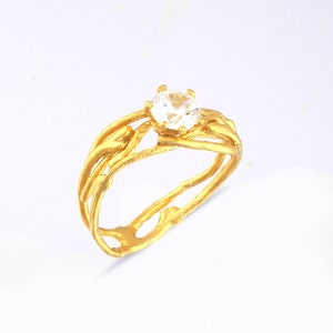 Jasmine twig statement ring, 14K Goldplate on sterling silver with Zircon Swiss stone. By Mother Nature