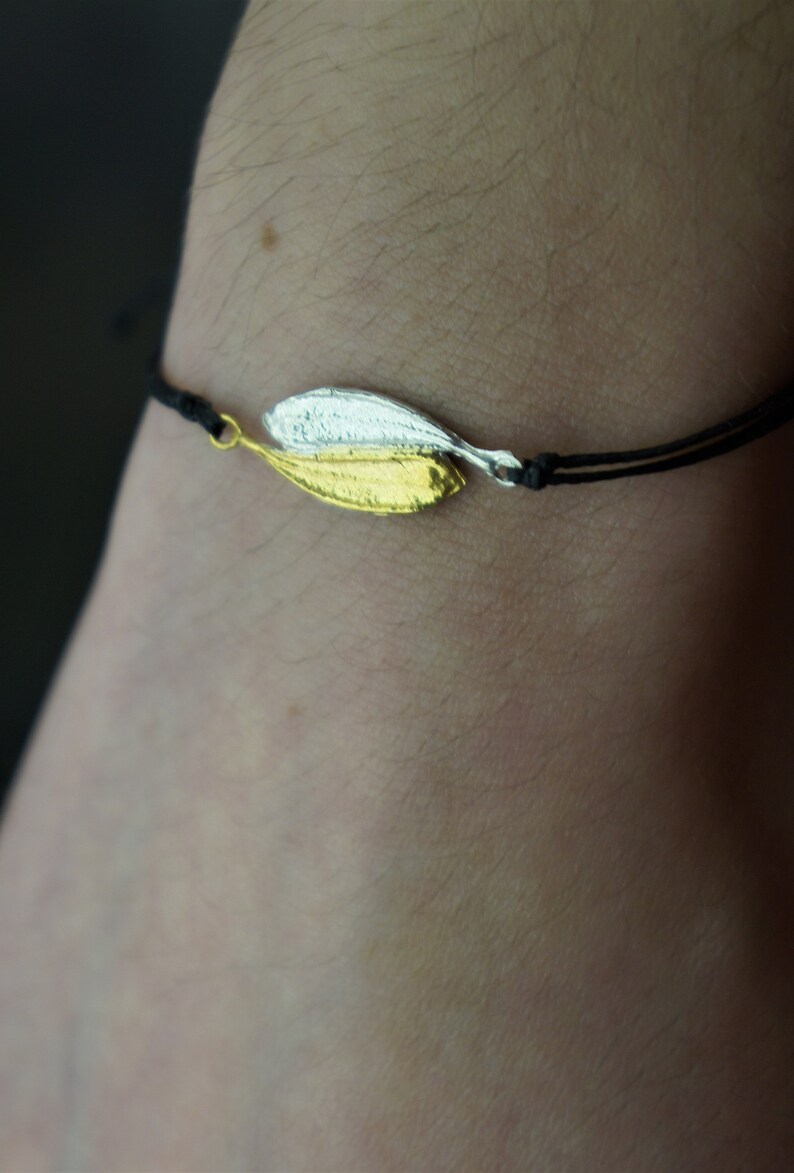 Paracord bracelet Paracord bracelet,Nature Lovers gift Yin Yang Sterling silver Adjustable wrap bracelet made from Two real Olive leaves