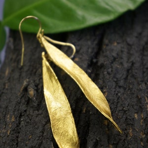 Eco friendly handmade jewelry. Real Olive leaf dangle earrings,14k gold on sterling recycled silver 925.Olive is a symbol of protection... image 3