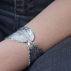 Wide cuff bracelet in sterling silver 925 by Real Hibiscus leaf. image 1