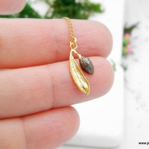 Dainty gold necklace with chain with Real Olive leaf and fruit 14K Gold plated and Black Rhodium on sterling silver