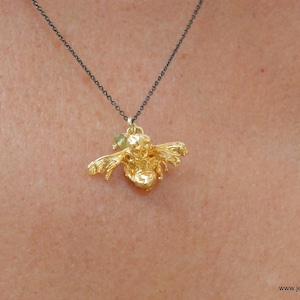 Real Bee Jewelry Necklace 14K Gold plated on sterling silver, Unique gift by Mother Nature Jewelry