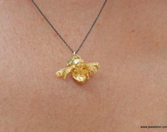 Real Bee Jewelry Necklace 14K Gold plated on sterling silver, Unique gift by Mother Nature Jewelry