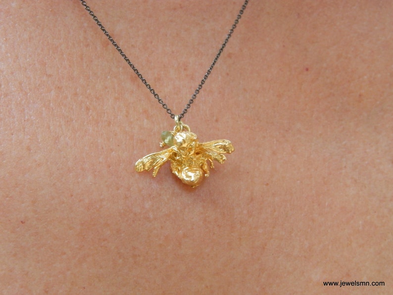 Real Bee Jewelry Necklace 14K Gold plated on sterling silver, Unique gift by Mother Nature Jewelry image 1