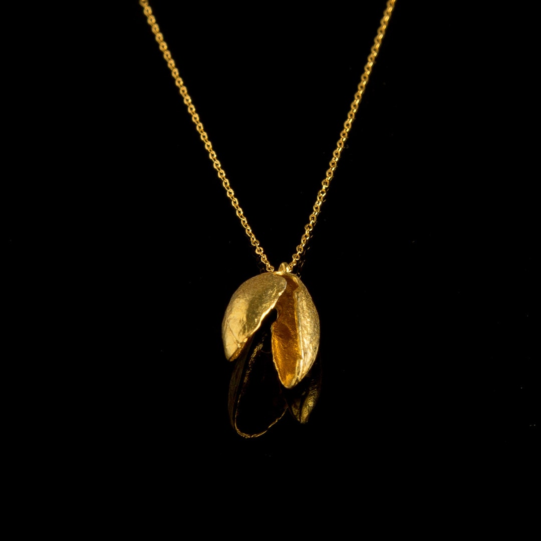 Solid Gold Pistachio Nut Pendant Necklace: Mother Nature Jewelry