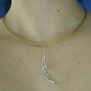 Jasmine Twig Necklace for women with sky blue Raw murano, Multi Strand Necklace plant by Mother Nature Jewelry