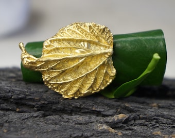 Minimalist Handmade Nature Jewelry. ring Statement Leaf Ring For Women, 14K Goldplate on sterling silver