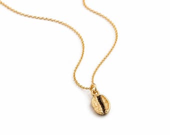 Silver Coffee Necklace, Sterling Silver Jewelry, Gold-Plated Silver Necklace, Silver Pendant, Coffee Bean Charm, Silver Charm
