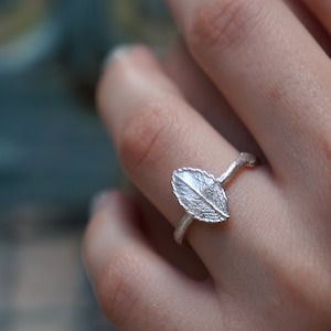 Minimalist Handmade Nature Jewelry. ring Rose twig and Leaf Ring in sterling silver.