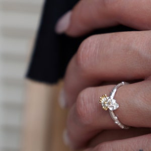 Minimalist Handmade Nature Jewelry. ring Bud Flower Statement Engagement Ring For Women in Sterling Silver.