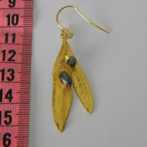 Olive leaf Earrings Gold on Sterling Silver with two Black Rhodium Olive fruits. Nature Lover Earrings from Mother Nature jewelry image 3