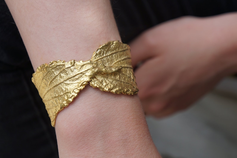 Wide cuff bracelet in sterling silver 925 by Real Hibiscus leaf. image 4