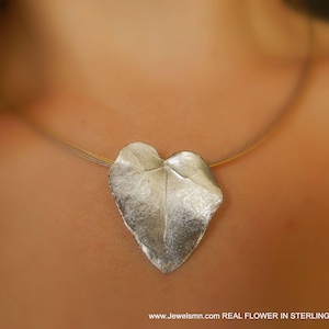 Real Ivy Leaf Necklace, Handmade Nature Jewelry, Heart-Shaped Organic Pendant, Gift for Health & Luck, Sterling Silver 925 image 1