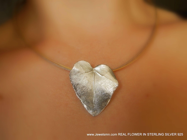 Real Ivy Leaf Necklace, Handmade Nature Jewelry, Heart-Shaped Organic Pendant, Gift for Health & Luck, Sterling Silver 925 image 1